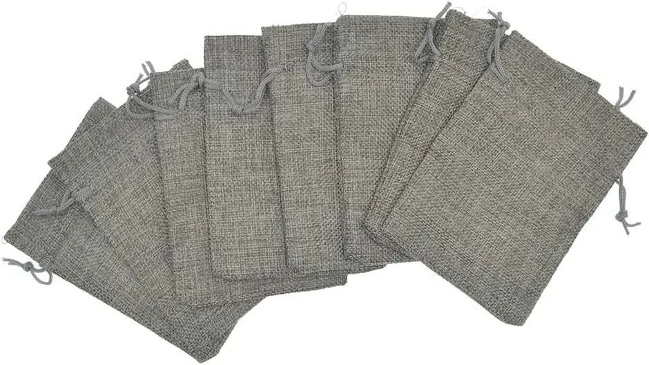 Burlap Bags 3.9 x 5.5, Small Drawstring Gift Bags, Linen Wedding Party Christmas Favor Sacks Jewelry Candy Pouches 20Pcs (Gray)