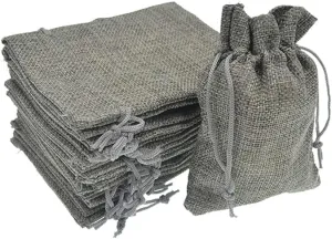 Burlap Bags 3.9 x 5.5, Small Drawstring Gift Bags, Linen Wedding Party Christmas Favor Sacks Jewelry Candy Pouches 20Pcs (Gray)
