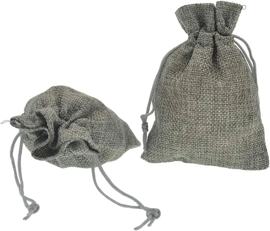 Burlap Bags 3.9 x 5.5, Small Drawstring Gift Bags, Linen Wedding Party Christmas Favor Sacks Jewelry Candy Pouches 20Pcs (Gray)