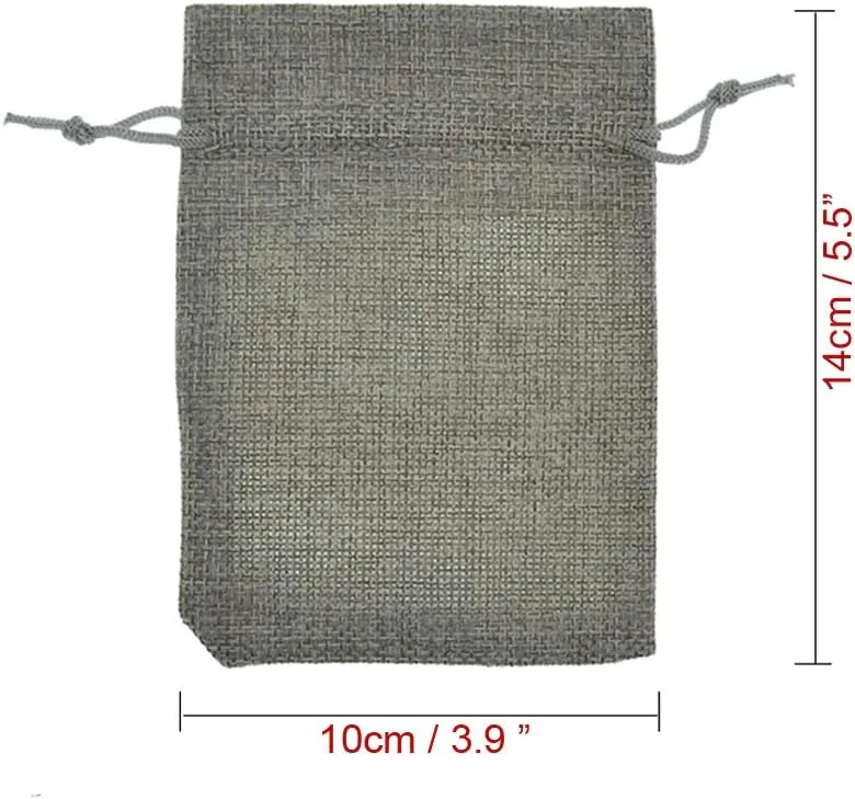 Burlap Bags 3.9 x 5.5, Small Drawstring Gift Bags, Linen Wedding Party Christmas Favor Sacks Jewelry Candy Pouches 20Pcs (Gray)