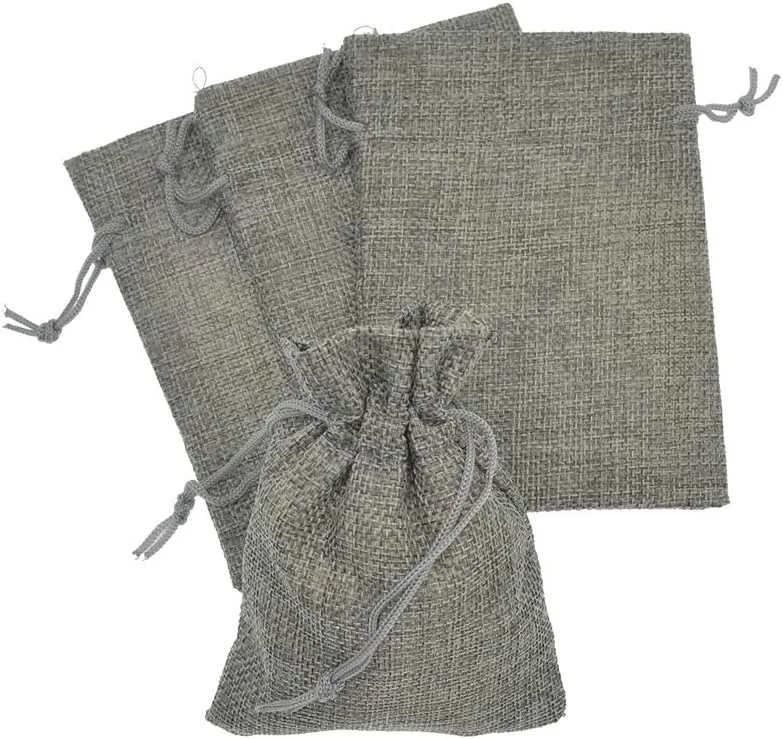Burlap Bags 3.9 x 5.5, Small Drawstring Gift Bags, Linen Wedding Party Christmas Favor Sacks Jewelry Candy Pouches 20Pcs (Gray)