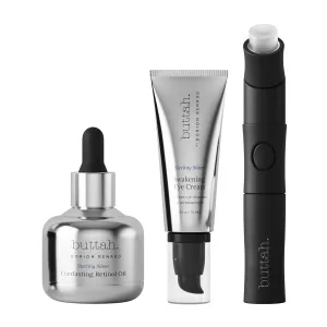 Buttah Skin Sterling Silver Kit for Radiant Beauty - Sterling Silver Kit includes Everlasting Retinol Oil, Awakening Eye Cream, Uplift & Smooth Face Wand. Enhance Your Skin Clarity With This Sterling