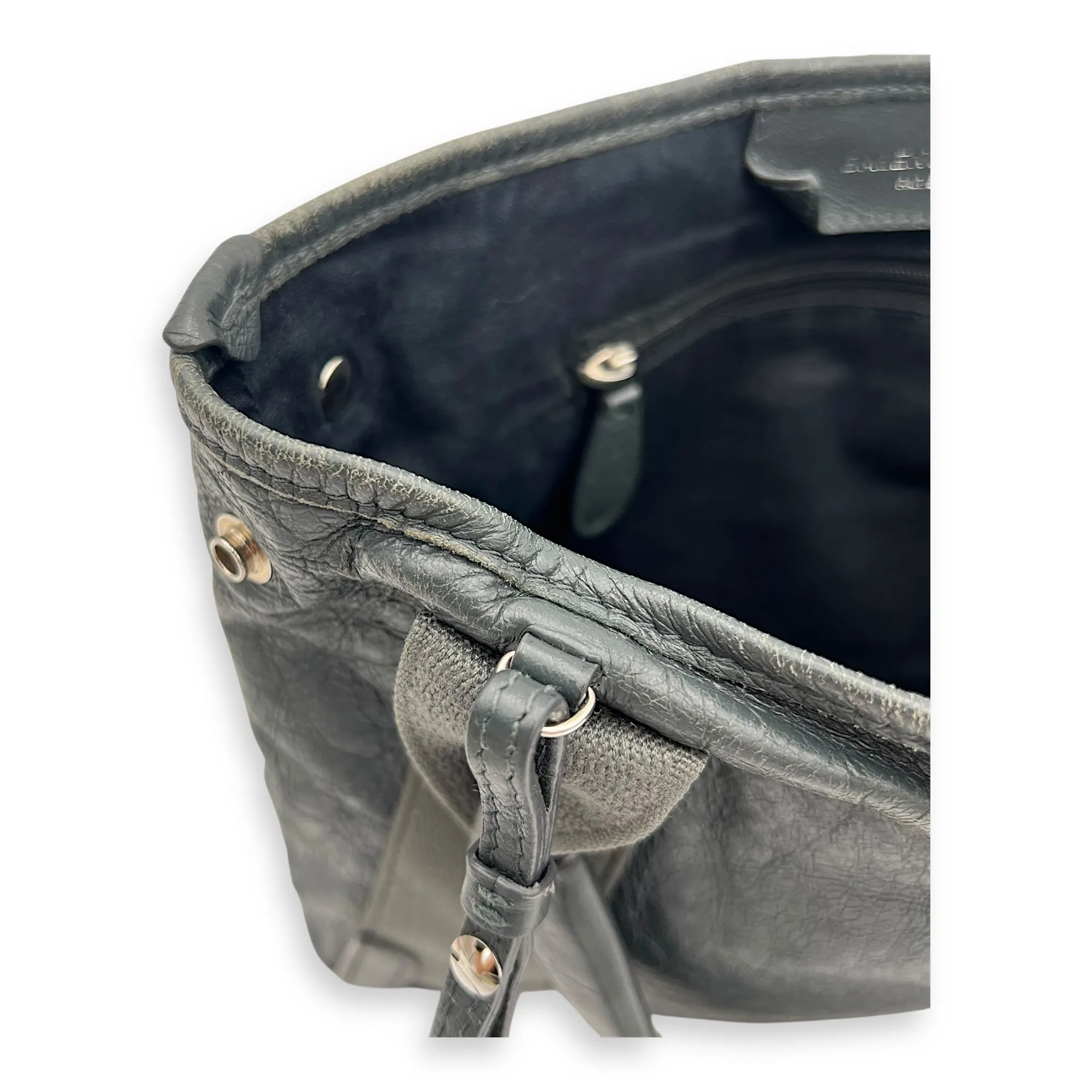 Cabas XS Grey Tote Bag in Calfskin, Silver hardware