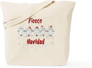 CafePress FUNNY Christmas Fleece Navidad Sheep Tote Bag Reusable Natural Beige Canvas Shopping Bag