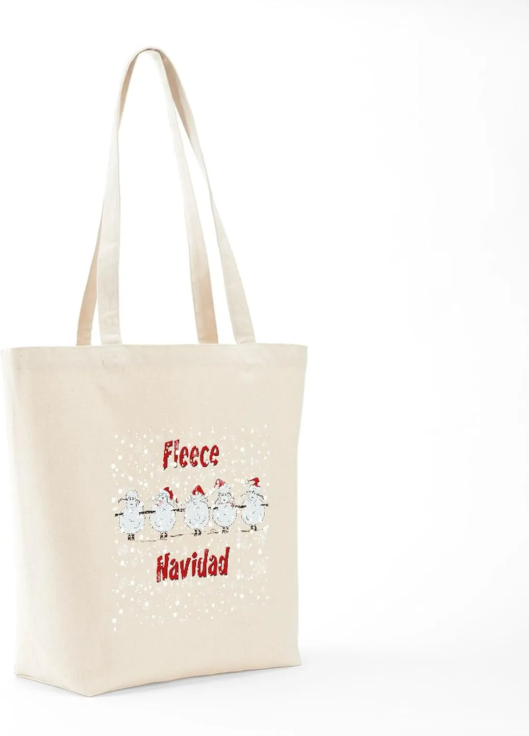 CafePress FUNNY Christmas Fleece Navidad Sheep Tote Bag Reusable Natural Beige Canvas Shopping Bag