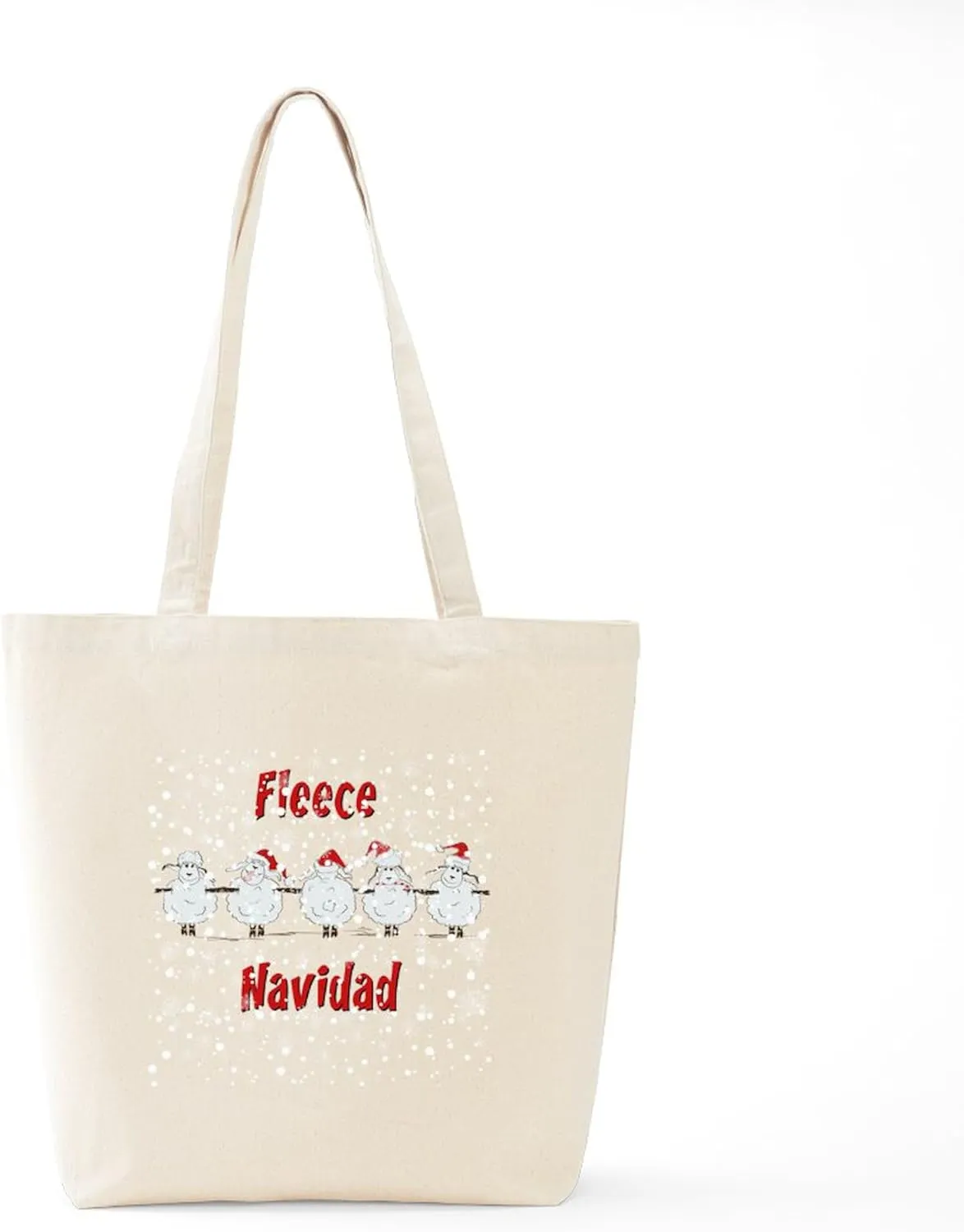 CafePress FUNNY Christmas Fleece Navidad Sheep Tote Bag Reusable Natural Beige Canvas Shopping Bag