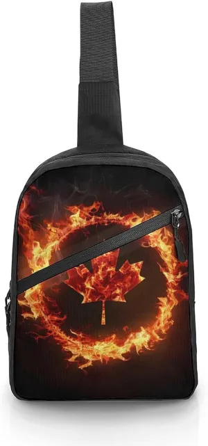 Canada Flag Canadian Flame Flag Sling Backpack Crossbody Shoulder Bag Casual Chest Bag Travel Hiking Daypack