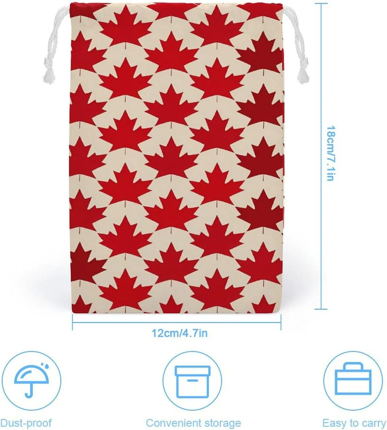 Canada Maple Leaf Pattern Drawstring Bag Portable Storage Bags Small Pouch for Sports Travel 12 * 18cm