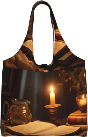 Candlelight night reading Print Creative Design Grocery Shopping Bag 14.2x12.6in Reusable Party Event Bag