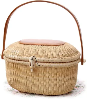 Cane-on-cane weave 10" Oval Purse hardwood Natural Chic Hand Handwoven tote-handbags