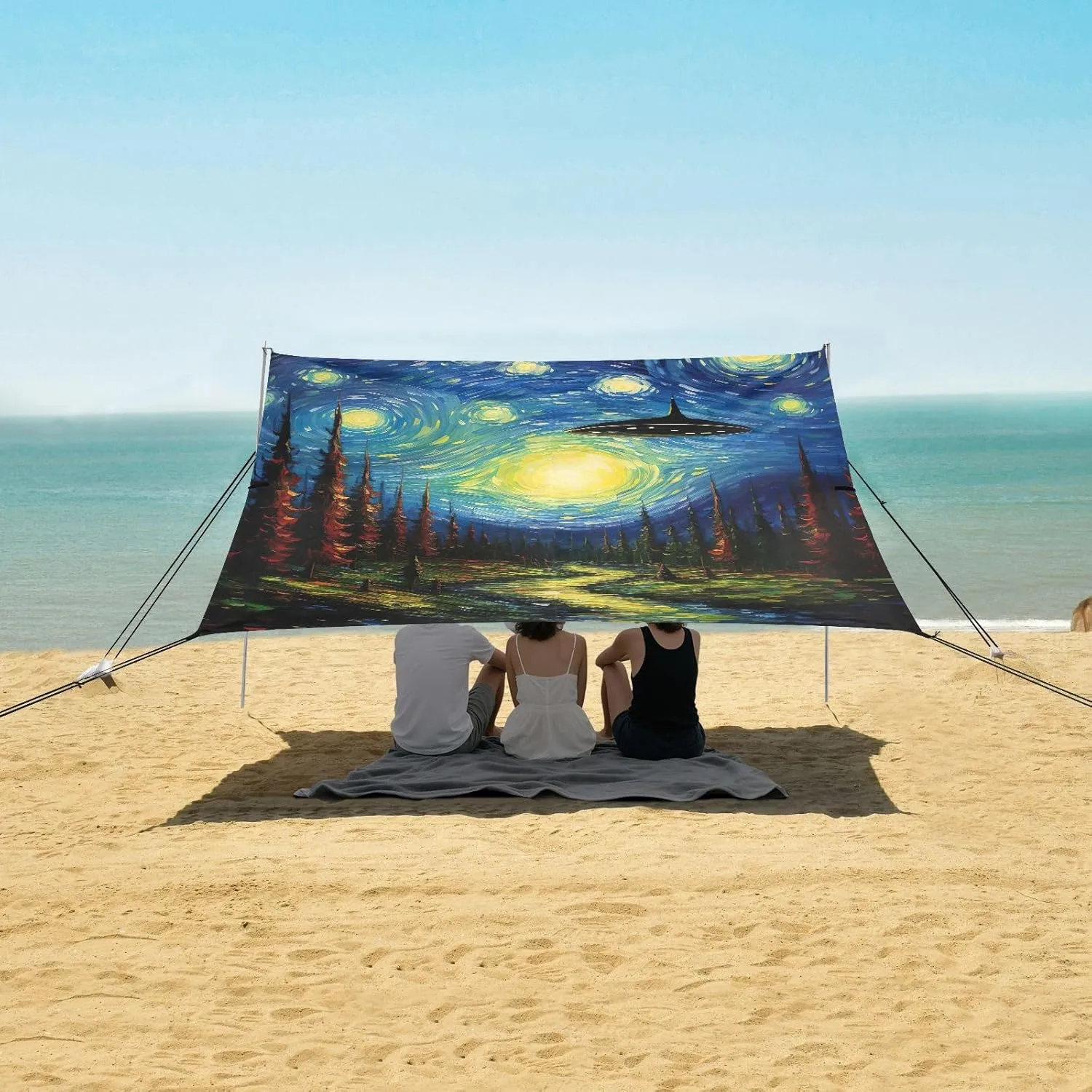 Canopy Tent Beach UFO Starry Night Fairland Patio Sun Shade Outdoor 9.2 × 10.5 FT Family Camping Shelter Backyard Windproof with Sand Bags Poles