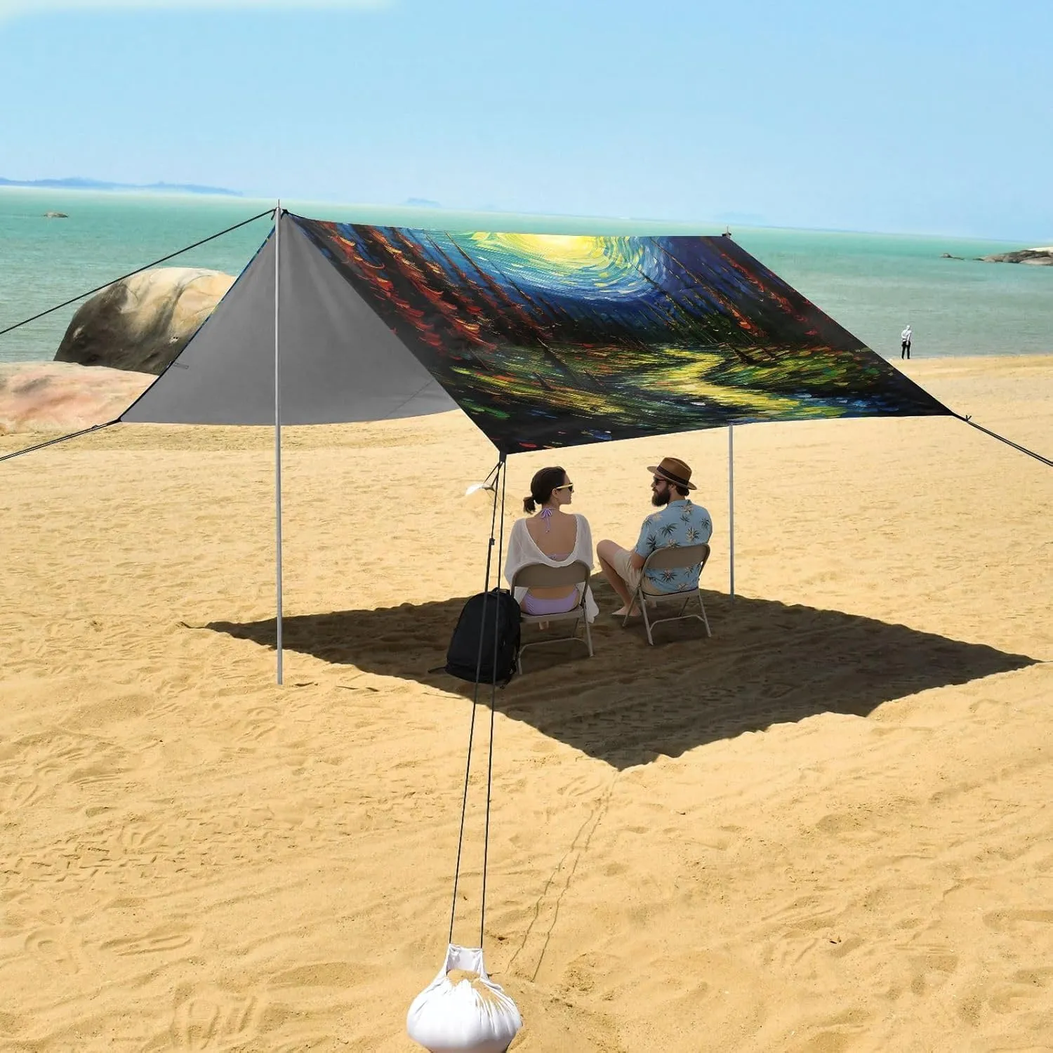 Canopy Tent Beach UFO Starry Night Fairland Patio Sun Shade Outdoor 9.2 × 10.5 FT Family Camping Shelter Backyard Windproof with Sand Bags Poles