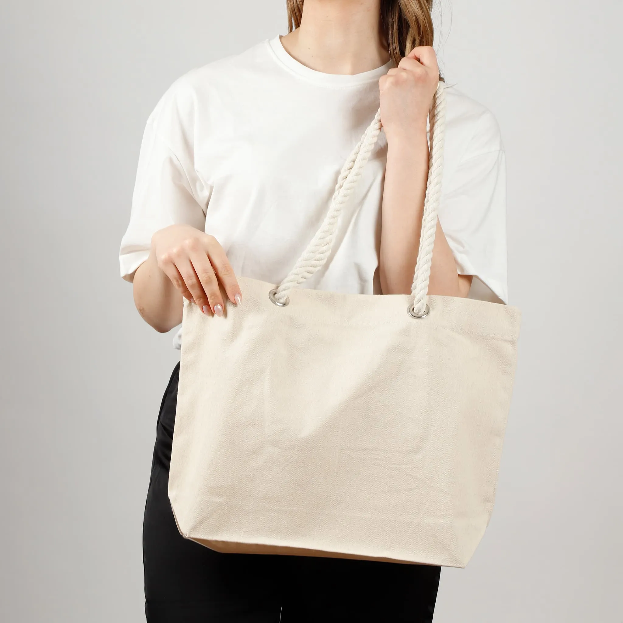 Canvas Beach Tote Bag with Fancy Rope Handles- RP200