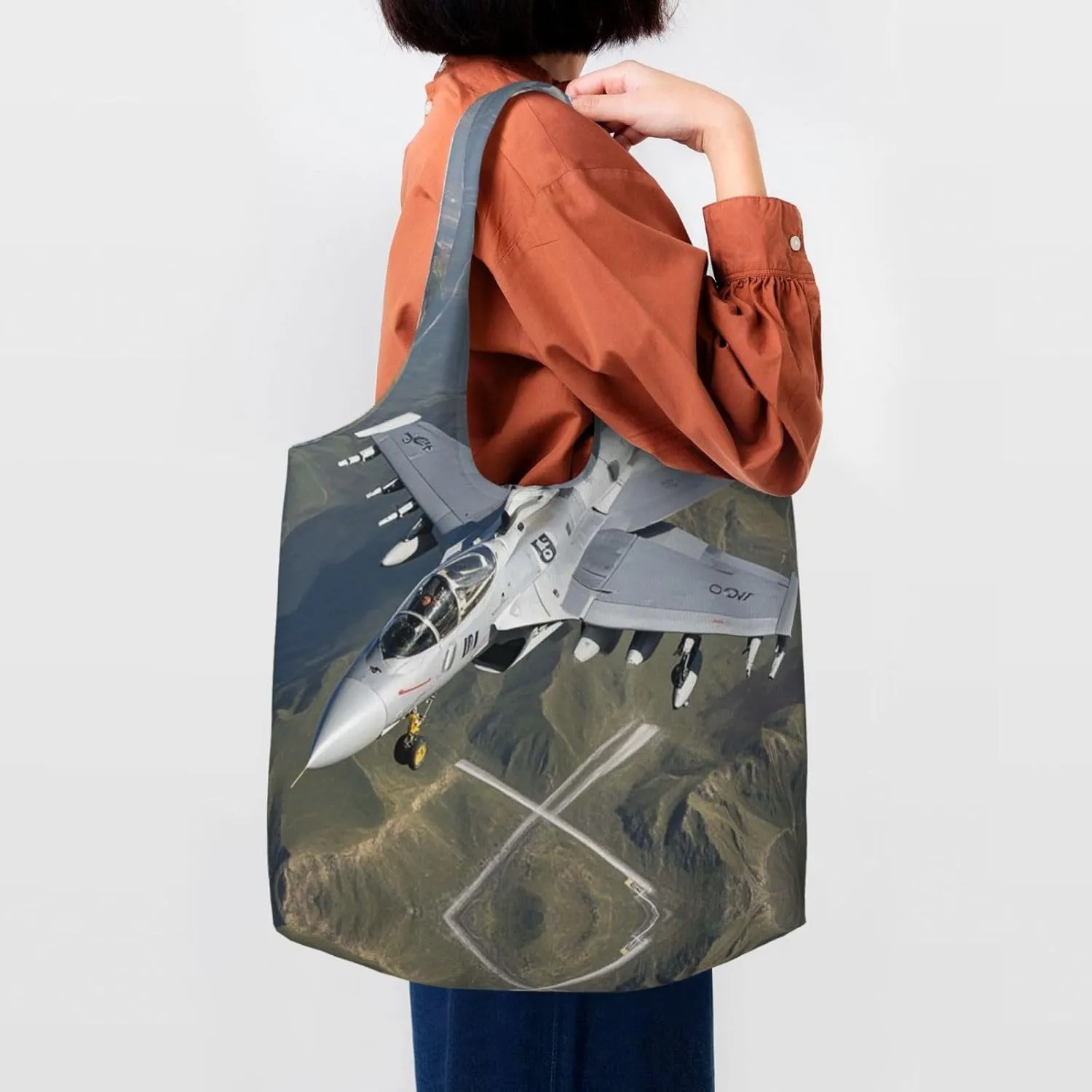 Canvas Tote Bag Lightweight Reusable Grocery Shopping Bag Bird standing on pig's head Handbag for Women Men