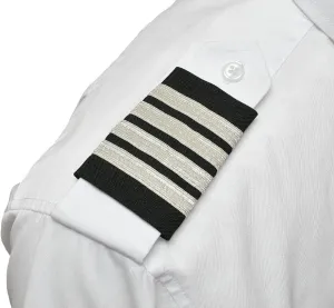 Captain's Pilot Epaulets - Four Bars Silver Metallic on Black