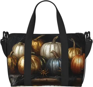 Carry On Duffle Bags Overnight Weekender Bags for Women, Halloween Metallic Painted Pumpkin Personal Item Travel Bag, Travel Essentials Sport Gym Bag for Men Women