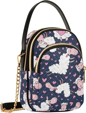 Cartoon Sheep Heart Crossbody Bags for Women Small Sling Cross Body Bag Fanny Pack Phone Purse with Strap