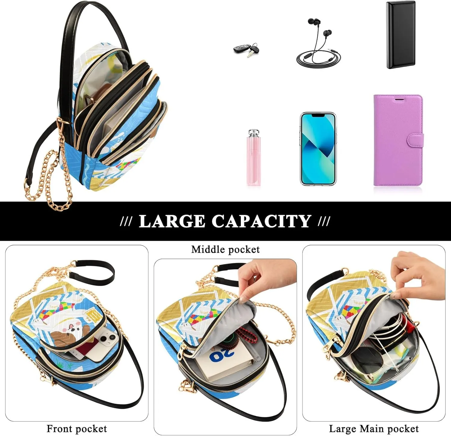 Cartoon Small Handbag Crossbody Bag for Women Quilted Bags Shoulder Purse Phone Wallet Chain Bag