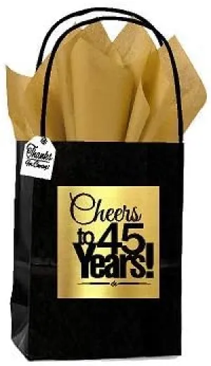 Celebrate Next Black & Gold 45th Birthday/Anniversary Cheers Themed Small Party Favor Gift Bags with Tags -12pack