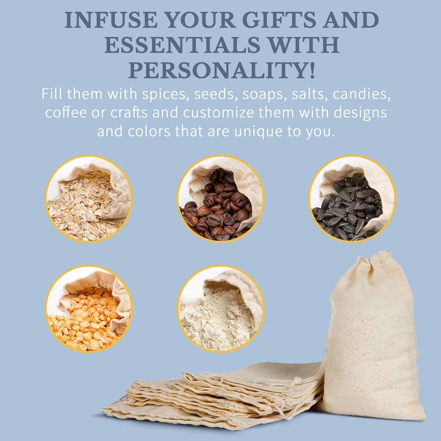 Celestial Gifts Muslin Bags 100pcs 4x6, 100% Cotton Drawstring Bags for Party Favors, Parts, Cowboy Cofee and Spices - Made in USA (Natural Hem & Drawstring)