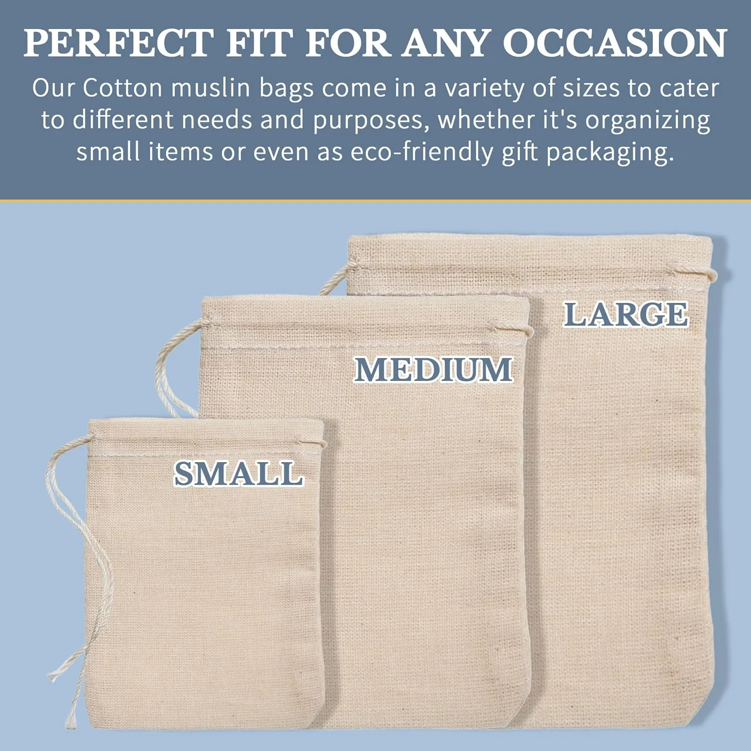 Celestial Gifts Muslin Bags 100pcs 4x6, 100% Cotton Drawstring Bags for Party Favors, Parts, Cowboy Cofee and Spices - Made in USA (Natural Hem & Drawstring)