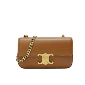 CELINE CHAIN TRIOMPHE IN SHINY CALFSKIN SHOULDER BAG SILVER GOLDEN BROWN 20CM