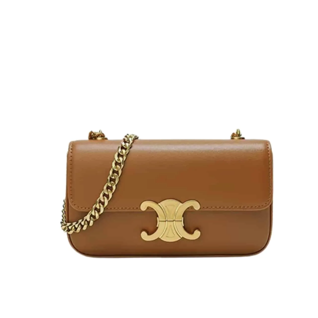 CELINE CHAIN TRIOMPHE IN SHINY CALFSKIN SHOULDER BAG SILVER GOLDEN BROWN 20CM