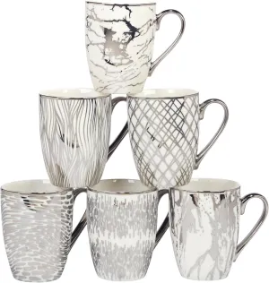 Certified International Matrix Silver Plated Tapered 16 oz. Mugs, Set of 6 Assorted Designs, Multicolor