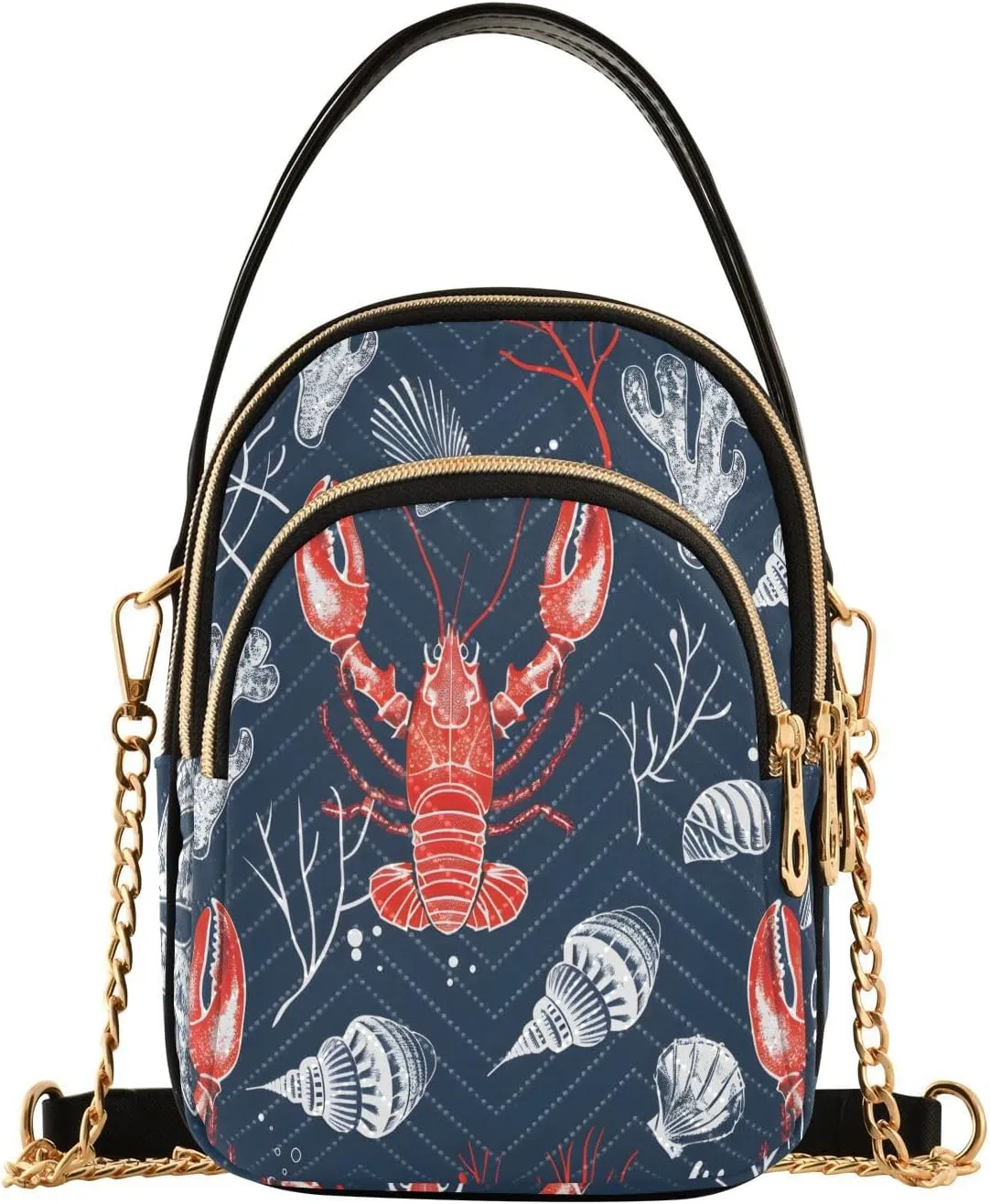 Chain Crossbody Bags for Women Crayfish Coral Navy Sea Quilted Shoulder Handbags Travel Cross Body Cell Phone Purses Bags