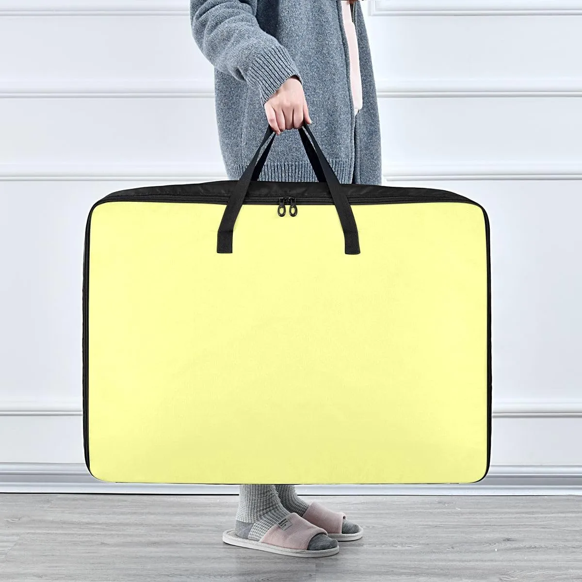 Champagne Yellow Storage Bag, 27.5x19.7x11 In, Collapsible Moving Bags Zippered Storage Bag for Moving