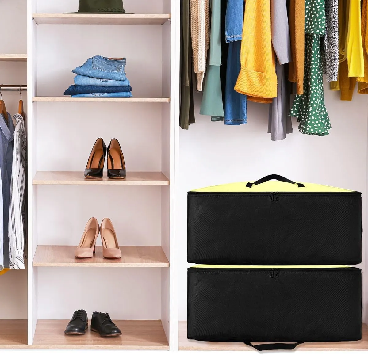 Champagne Yellow Storage Bag, 27.5x19.7x11 In, Collapsible Moving Bags Zippered Storage Bag for Moving