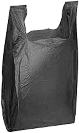 Charm Your Prince 100 Black Disposable Plastic T-Shirt Shopping Gift Bags with Handles - Small - 8" x 5" x 16"