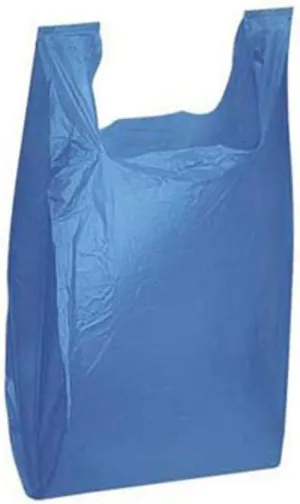 Charm Your Prince 100 Blue Disposable Plastic Shopping Gift Bags with Handles - Medium - 11 1/2" x 6" x 21"