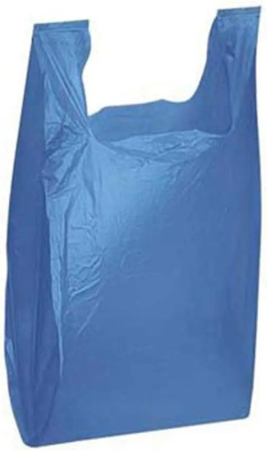 Charm Your Prince 100 Blue Disposable Plastic Shopping Gift Bags with Handles - Medium - 11 1/2" x 6" x 21"