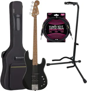 Charvel Pro-Mod San Dimas Bass PJ IV – Metallic Black, Gator Stand, CAHAYA Electric Bass Bag, ErnieBall Cable Bundle