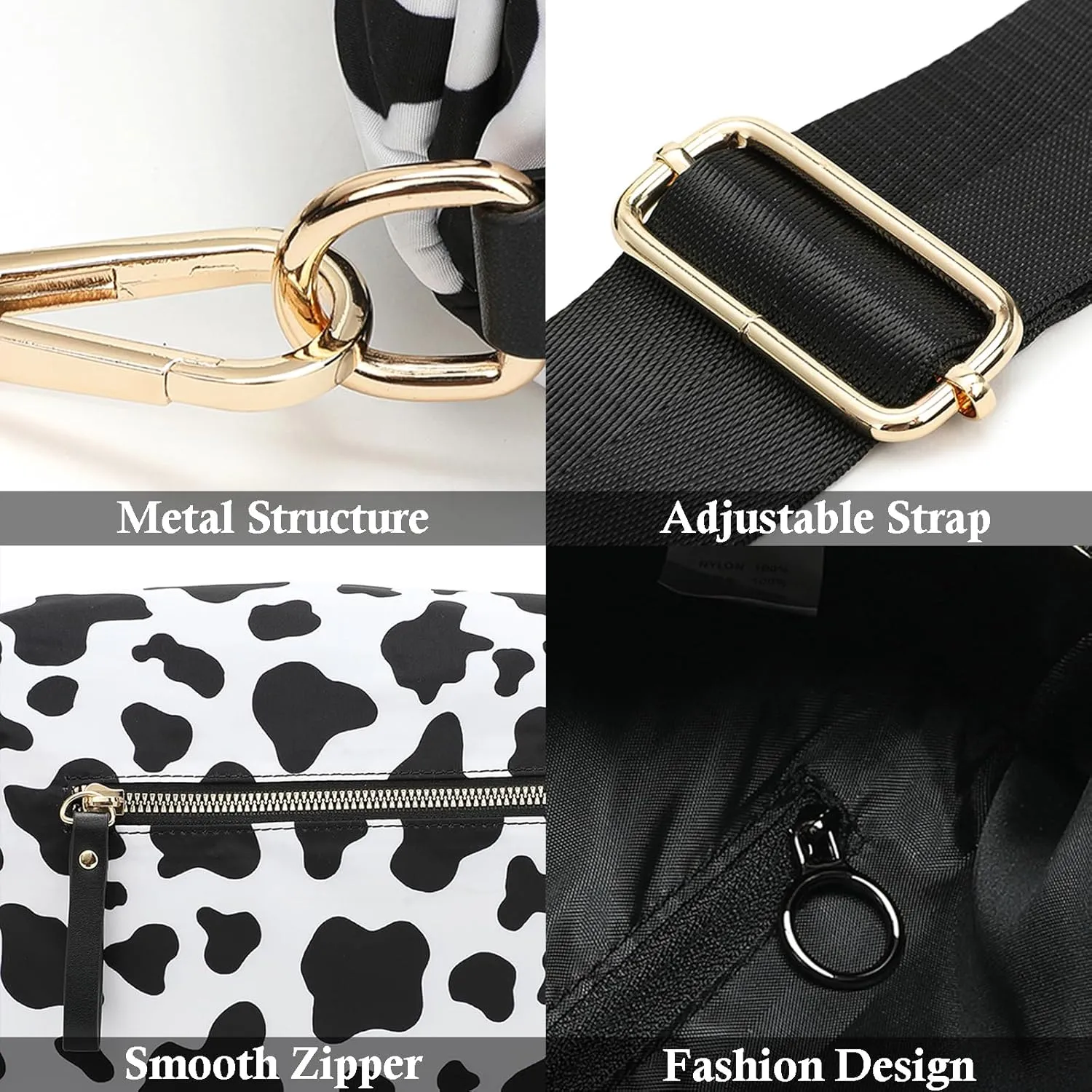 Checkered Nylon Crossbody Bags for Women Plaid Crescent Waist Bag Crescent Fanny Pack Shoulder Bag Handbags (Black-Khaki)