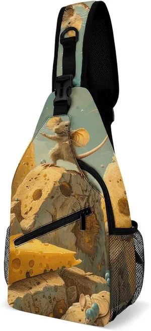 Cheese Crossbody Sling Bag for Women Men Sling Backpack Travel Chest Bag Pack Man Purse Shoulder Bags Daypack for Travel Hiking Cycling