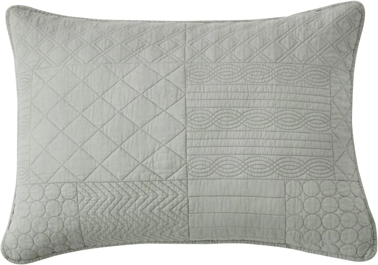Chezmoi Collection Motley 3-Piece Classic Geometric Patchwork Embroidered Quilt Set - Pre-Washed Cotton Bedspread Coverlet Set, Queen Size, Gray