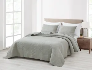 Chezmoi Collection Motley 3-Piece Classic Geometric Patchwork Embroidered Quilt Set - Pre-Washed Cotton Bedspread Coverlet Set, Queen Size, Gray