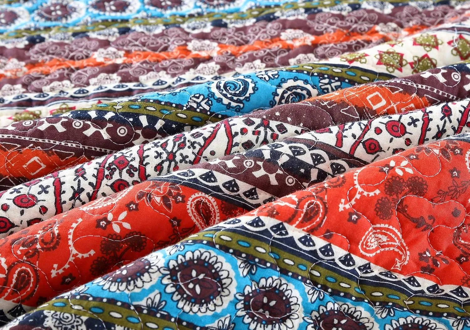 Chezmoi Collection Odette 3-Piece Boho Chic Rust Orange Brown and Red Pre-Washed 100% Cotton Bohemian Bedspread Quilt Set, King Size