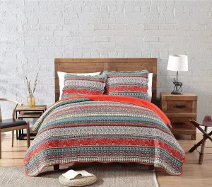 Chezmoi Collection Odette 3-Piece Boho Chic Rust Orange Brown and Red Pre-Washed 100% Cotton Bohemian Bedspread Quilt Set, King Size