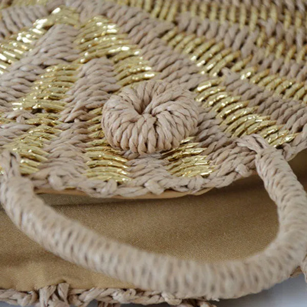 Chic Handmade Rattan woven Round Handbag Vintage Retro Straw Knitted Messenger Bag Lady Handbag Summer Beach Tote Circle Bag