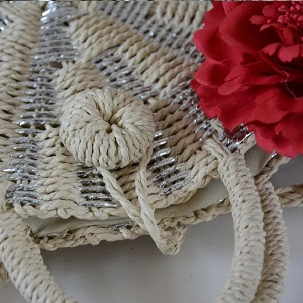 Chic Handmade Rattan woven Round Handbag Vintage Retro Straw Knitted Messenger Bag Lady Handbag Summer Beach Tote Circle Bag