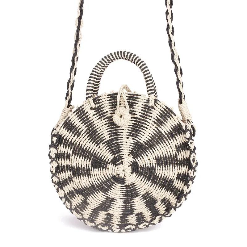Chic Handmade Rattan woven Round Handbag Vintage Retro Straw Knitted Messenger Bag Lady Handbag Summer Beach Tote Circle Bag