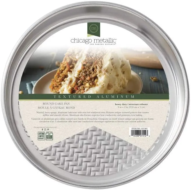Chicago Metallic Uncoated Textured Aluminum Round Cake Baking Pan, 9-Inch, Silver (Pack of 2)