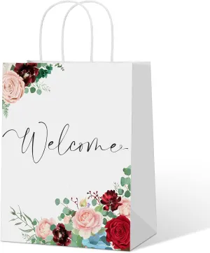 Chinco 24 Pieces Wedding Welcome Gift Bags for Hotel Guests Black Letters Paper Wedding Bags with Handles Welcome Party Gift Favors for Birthday Party Supplies(Red)