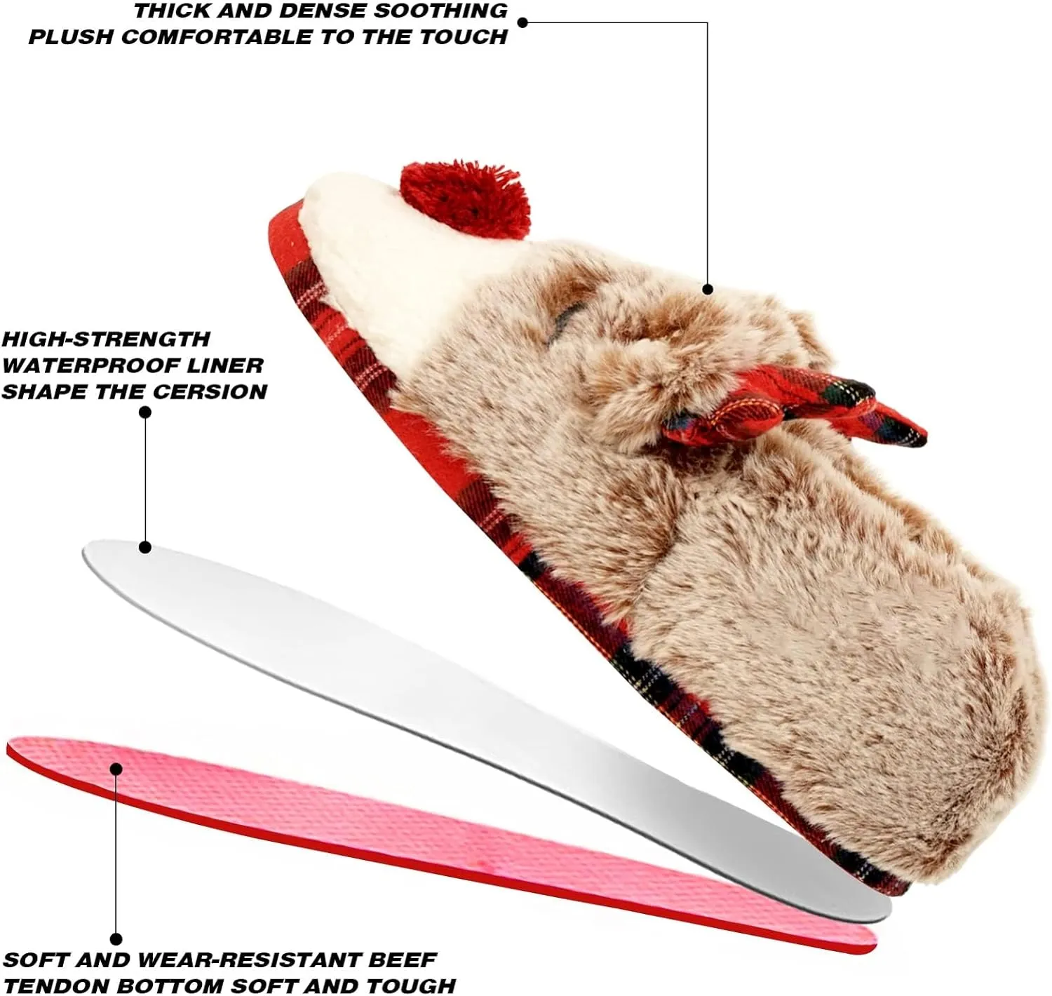 Christmas Slippers For Women Indoor Soft Warm Cotton Bedroom Reindeer Slippers House Memory Foam Slippers Cozy Fluffy Fall Winter Home Slippers