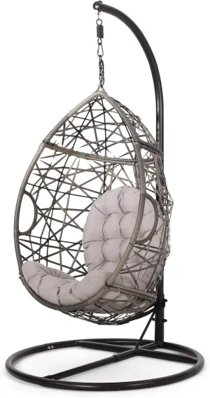 CHRISTOPHER KNIGHT HOME Tammy Outdoor Wicker Tear Drop Hanging Chair, Gray and Black