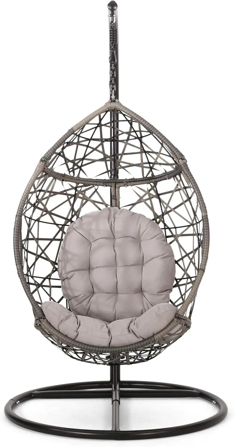 CHRISTOPHER KNIGHT HOME Tammy Outdoor Wicker Tear Drop Hanging Chair, Gray and Black