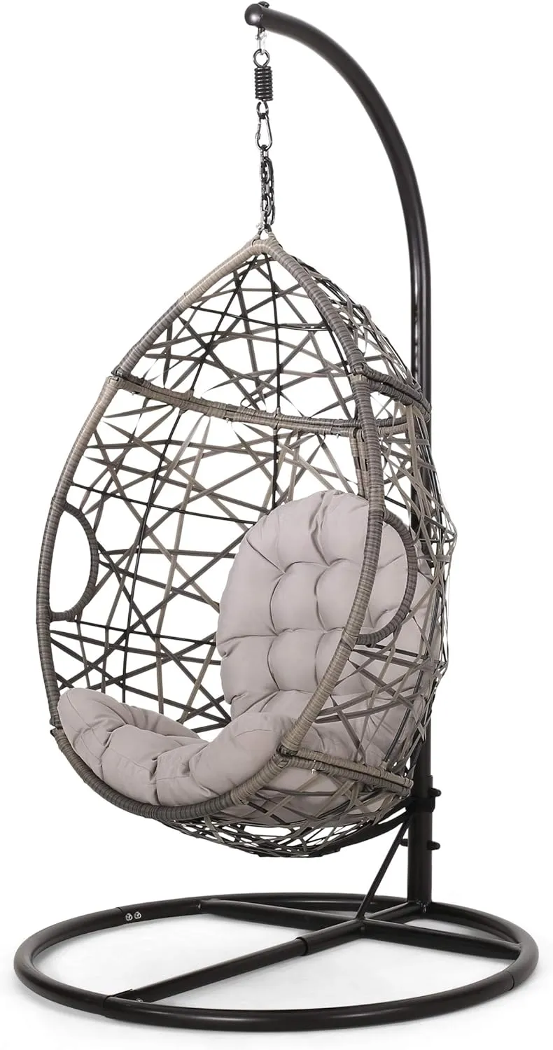 CHRISTOPHER KNIGHT HOME Tammy Outdoor Wicker Tear Drop Hanging Chair, Gray and Black